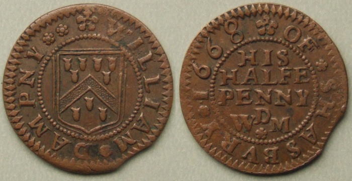 Shaftesbury, William Dampny 1668 halfpenny Shaftesbury, William Dampny 1668 halfpenny